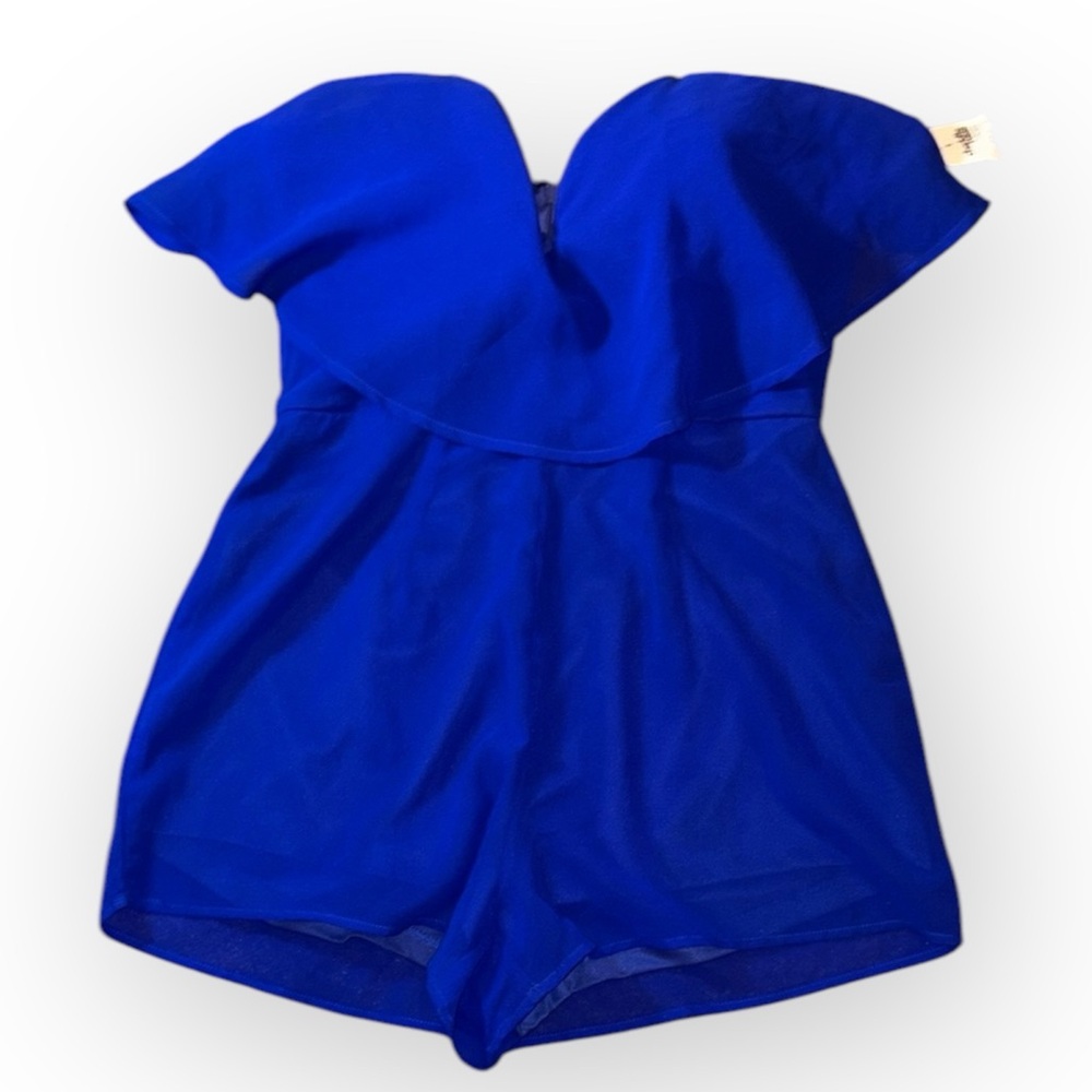New Charlotte Russe strapless blue deep v neck romper